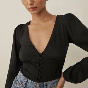 Reformation Nell Plunge Neckline Long Sleeve Blouse, Size XS